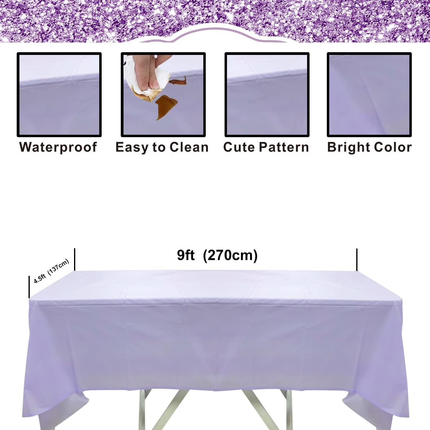 XCKALI Purple Happy Birthday Backdrop Tablecloth Kit Girls Women Birthday Party Decoration Supplies 2 PCS