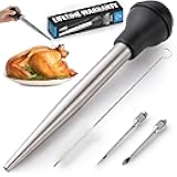 Zulay Kitchen Stainless Steel Turkey Baster for Cooking - Food Grade Metal Baster Syringe & Silicone Suction Bulb - Large Size With 2 Detachable Needles and Cleaning Brush