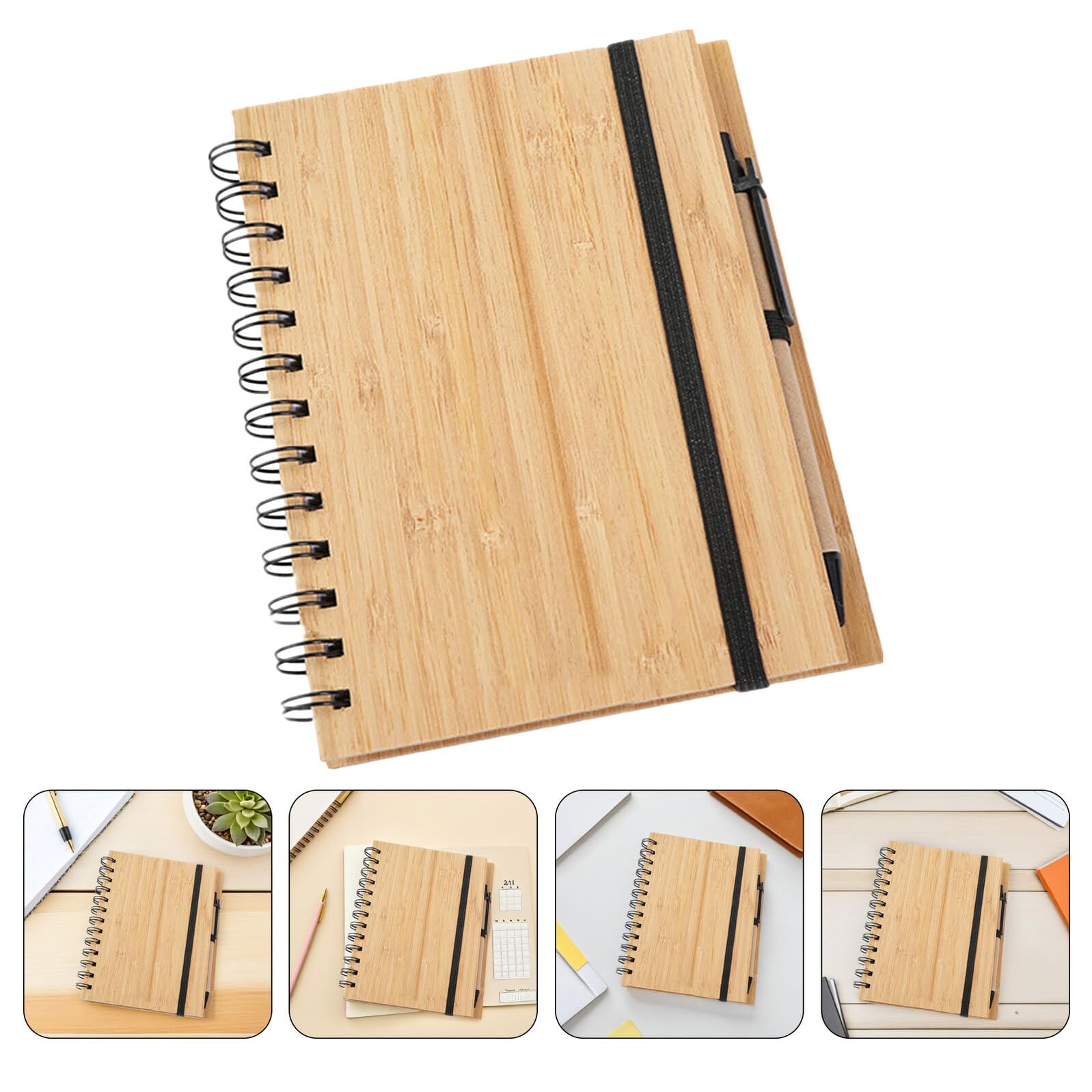 3 Stück-pack Bambus Spiralnotizbücher mit Hardcover Liniertes Schreibset mit 3 Stiften Handliches Notizbuch für Schule und Büro 70 Seiten