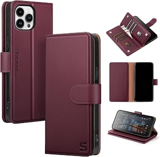 Shieldtop for iPhone 15 Pro Max Wallet Case with Card Holder,Wine Red