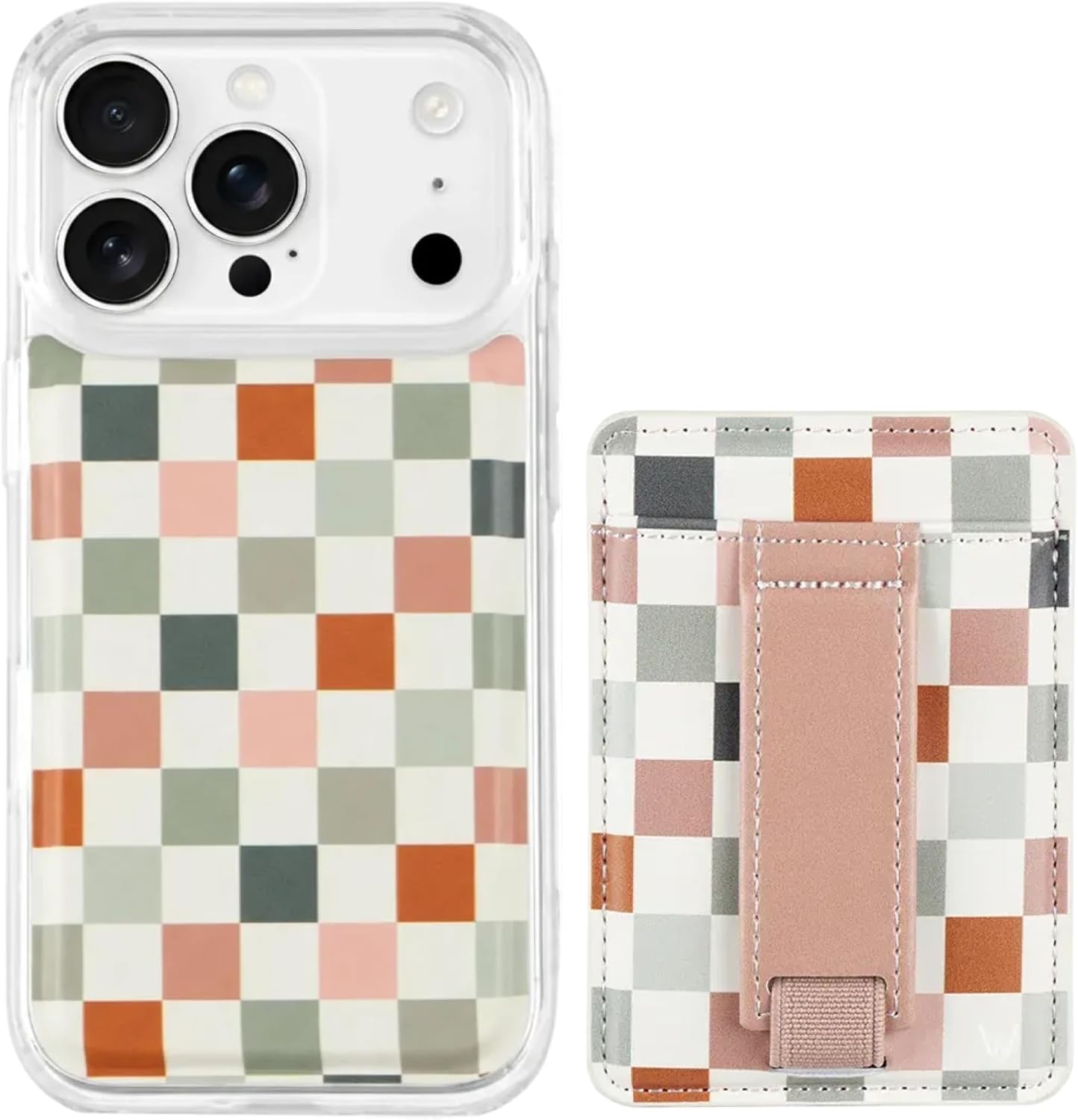 Walli Bundle for iPhone 17 Pro Max – Aesthetic Magnetic Phone Case + Compatible Magnetic Wallet with Card Holder, Kickstand & Finger Strap - Coastal Check