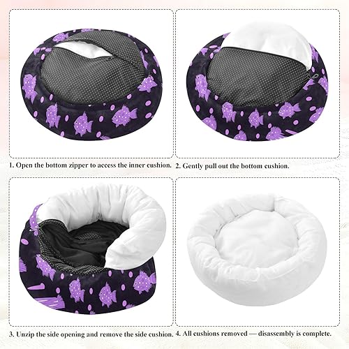 Miniatura 8 de KLL Puffer Fish Lavender Polka Dot Pattern Anxiety Relief Pet Cat Beds fluffier Dog Cave Bed for Medium Size Pets Sleeping cama elevada para Perros