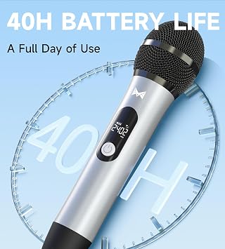 Microphone Wireless, Wireless Microphones with One-to-One Chip Connection, 40H Duration, 200 FT Distance Receiving, Semi-Metallic tube Microphone for Singing, Video Recording, YouTube, Home Party