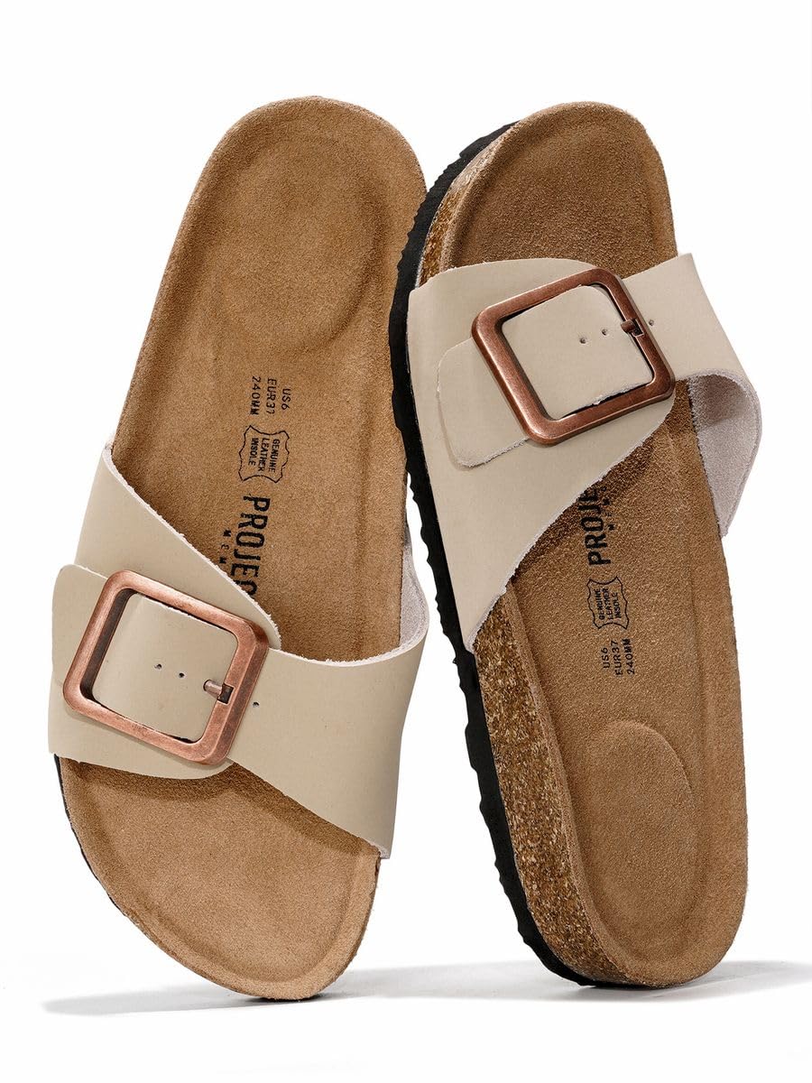 Project Cloud 100% Genuine Leather Sandals Women Comfortable Womens Slides | Slides for Women Beach Essential Lightweight Footwear with Memory Foam Insole Everyday Summer Sandals for Women