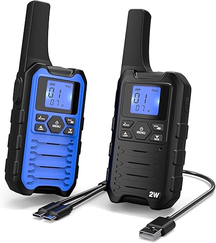 Miniatura 11 de Wishouse Walkie Talkies K15 de largo alcance para adultos, radios bidireccionales recargables, paquete de 2 unidades, 2 W FRS, 22 canales, USB-C,