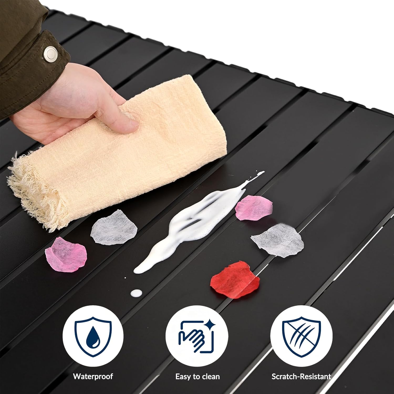 Camping Table Folding Portable Camp Table with 6 Chairs, Folding Picnic Table with Carry Bag Indoor Outdoor for Camping, Beach, Patio, RV, Backyard BBQ, Sturdy, Stable, Easy to Carry, Black