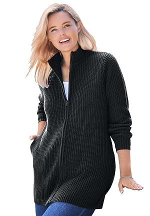 Woman Within Plus Size Zip Front Shaker Cardigan