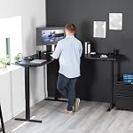VIVO Electric Multi-Motor Height Adjustable Corner 3 Leg Standing Desk Frame, Frame Only, Sit Stand Ergonomic L Frame with Push Button Controller, Black, DESK-V123EB