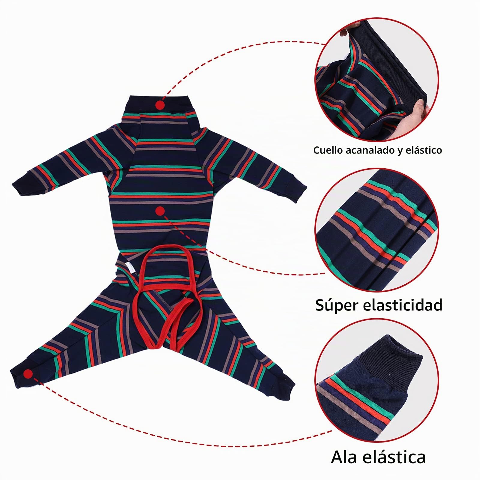 Traje de recuperación de cirugía para perro, mameluco con piernas, manga larga, transpirable, para después de cirugía, pijama anti lamer, herida abdominal, cono de perro (M, azul)