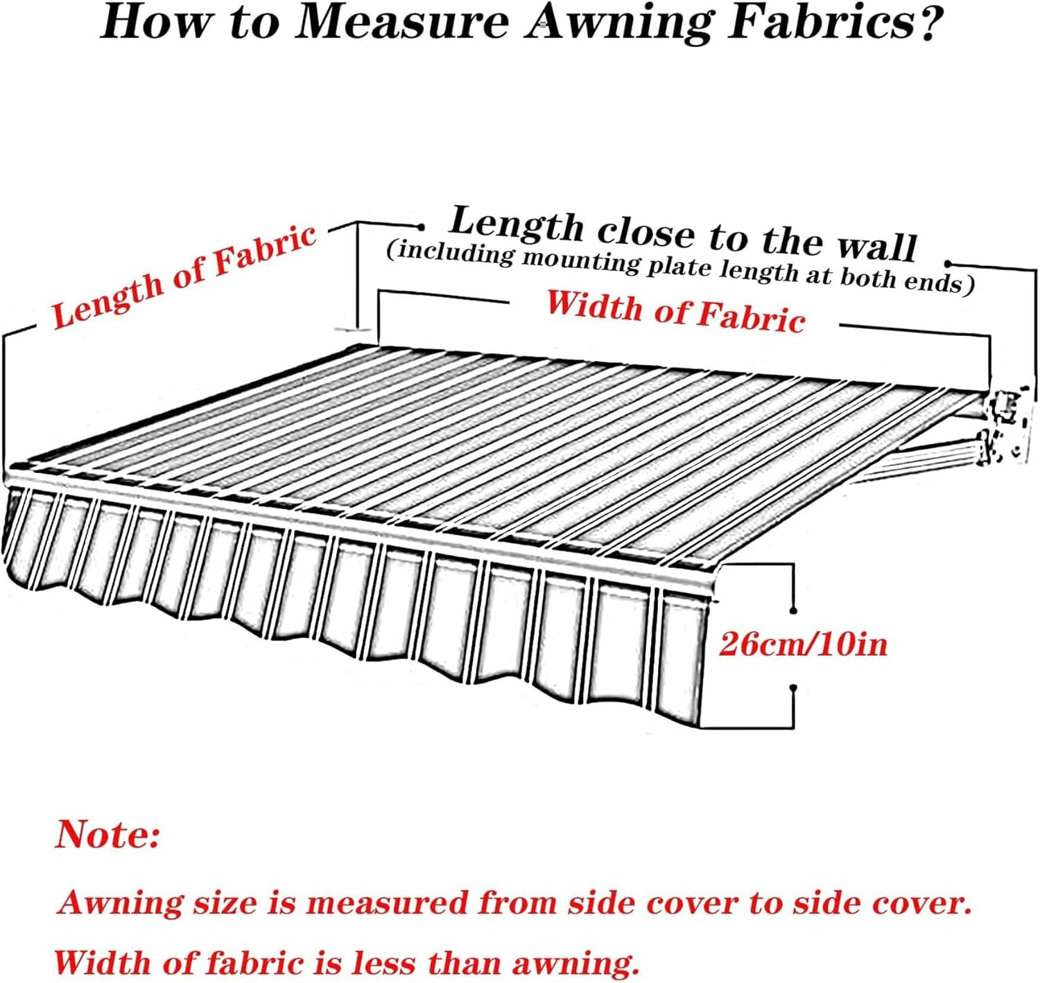 Manual Retractable Garden Patio Awning Replacement Fabric with Valance Water-Repellent Sun Protection Replacement Sun Shade Shelter Cloth, without Frame (Awning fabric only), 20x10ft, Blue