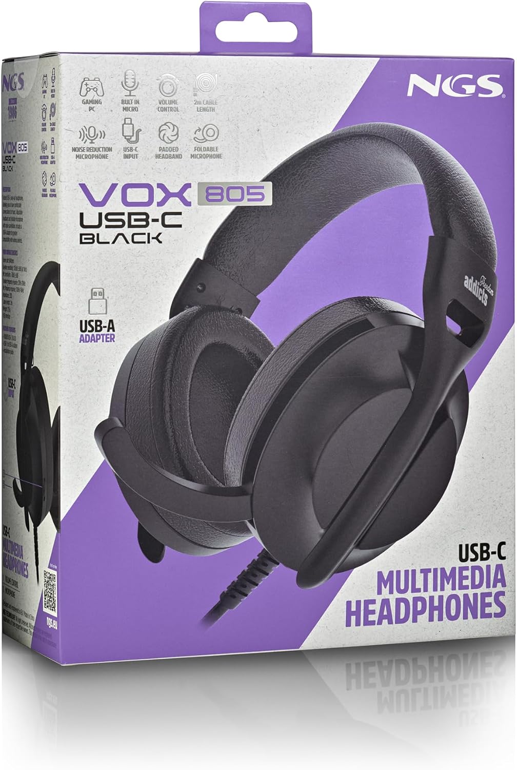 NGS VOX805 USB-C Stereo Headset, Black