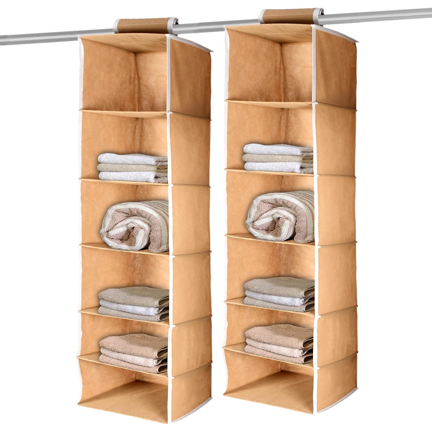 Kuber Industries 6 shelf Closet Organizer for Wardrobe|Non-woven Collapsible Wardrobe|Hanging Shelf for clothes|6 shelves Cloth Organizer|Sturdy Cardboard Base|Pack of 2 (Beige) (B0CFDY5X4Y) Amazon Price History, Amazon Price Tracker