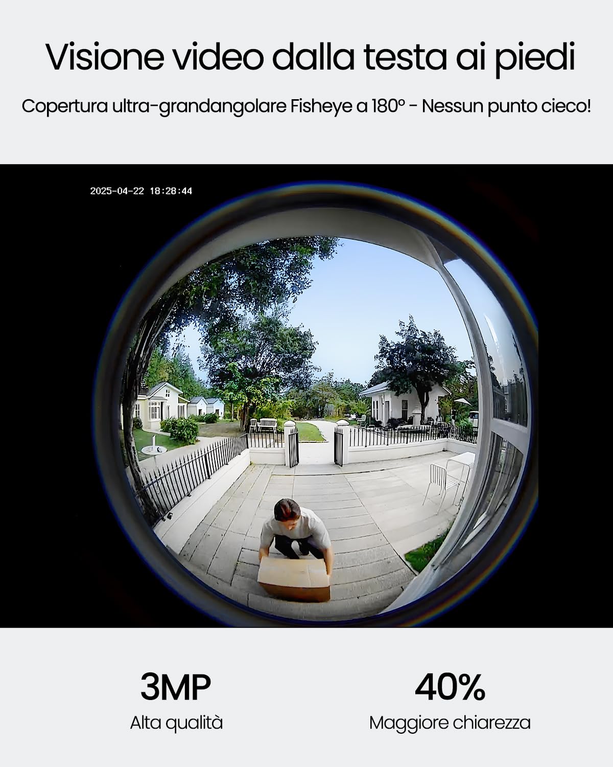 ieGeek 2K 3MP Videocitofono Wifi con 180° Angolo Visuale, Videocitofono Senza Fili da Esterno per Casa o Azienda, IP65, Rilevamento Intelligente, Installazione Facile, Visione Notturna, 2,4Ghz