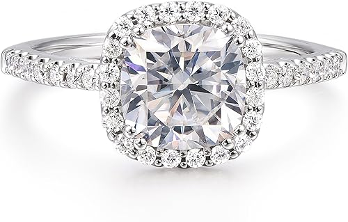 Anillos de moissanita de 2 quilates, anillo de compromiso de moissanita de corte cojín, anillo de compromiso con halo de cojín