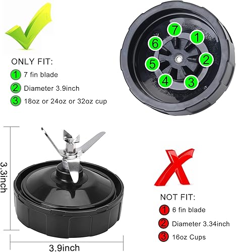 Miniatura 2 de Cuchilla de licuadora de 7 aletas compatible con repuesto de cuchilla de licuadora Ninja, accesorios de tapa de licuadora Ninja para Auto iQ
