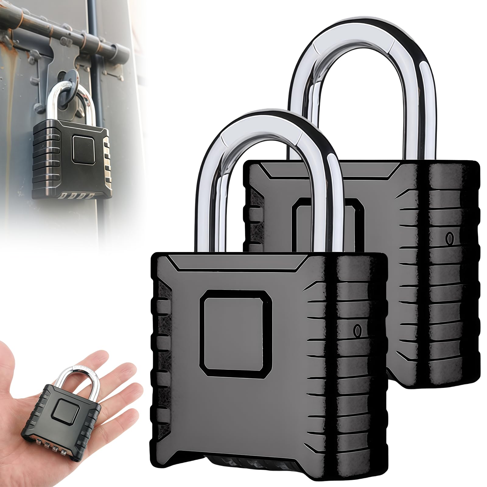 PRITOK Heavy Duty Combination Padlock Outdoor Weatherproof: 2-Pack Large 4 Digit Code Padlock with Thick Stainless Steel Shackle