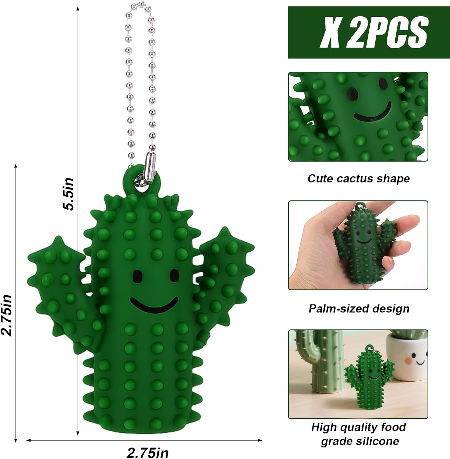 2Pcs Little Ouchies Pain Fidget - Silicone Cactus Portable Pain Stim Tool Fidget Toys Adults, Spiky Grippie Stim Keychain, Anxiety Stress Relief Items Fidget Sensory Toys, Novelty Gifts, Green