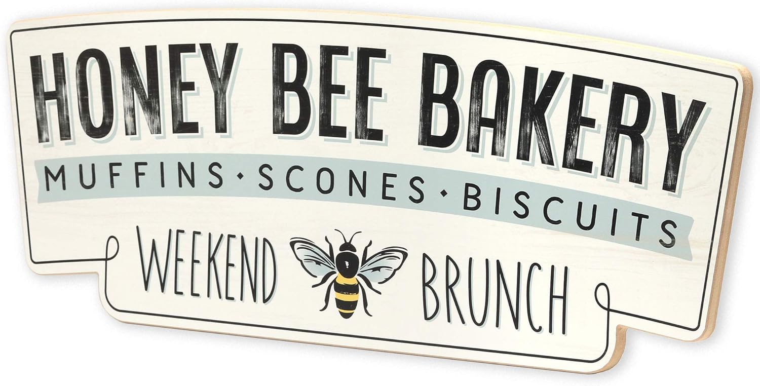 Honey Bee Bakery Wood Wall Decor - Large Farmhouse Bakery Sign for Kitchen or Dining Room