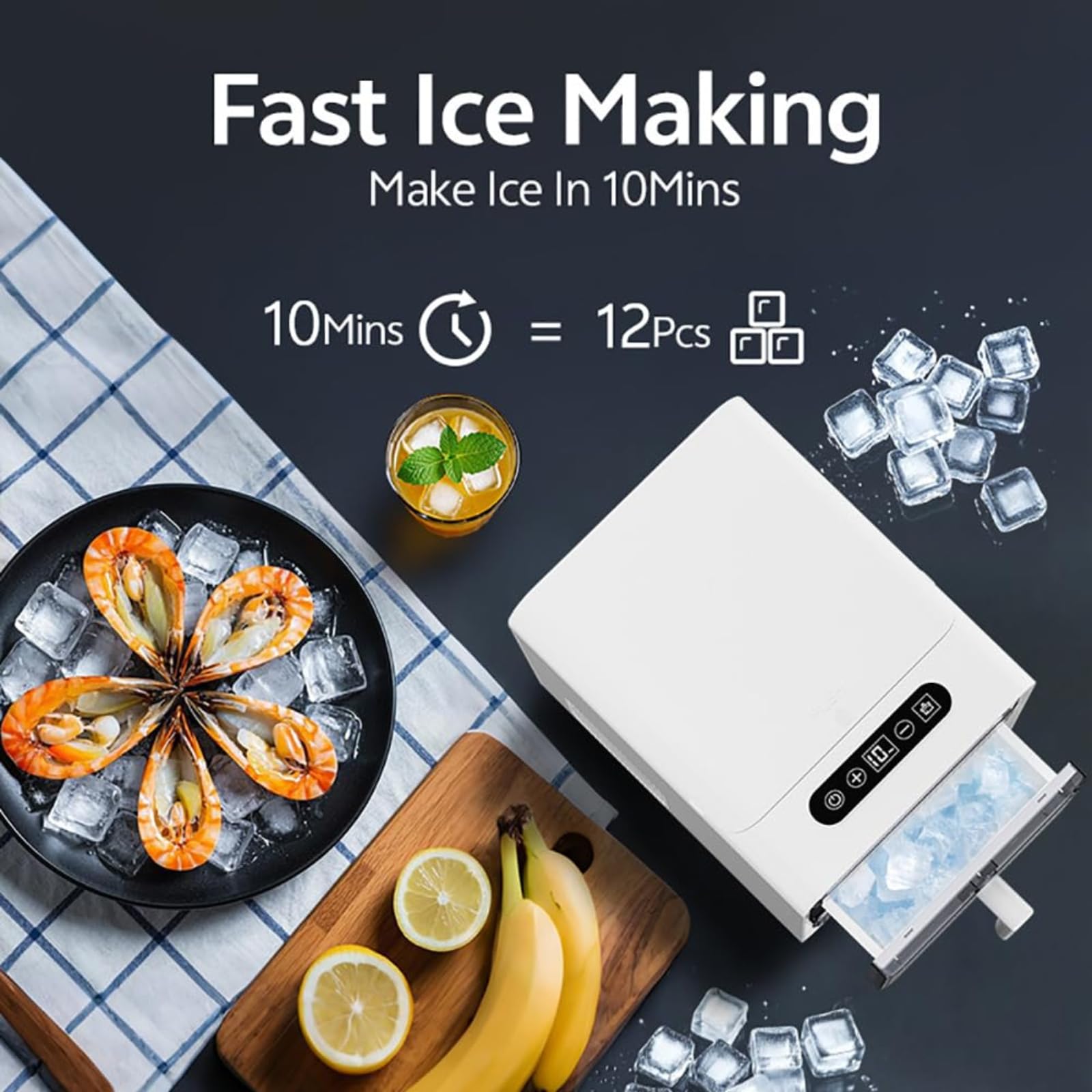 Encimera para hacer hielo con 5 moldes para bolas de hielo, máquina de hielo compacta de 1,5 l, autolimpiante, perfecta para el hogar, bar, encimera de cocina, RV, apartamento, camping white
