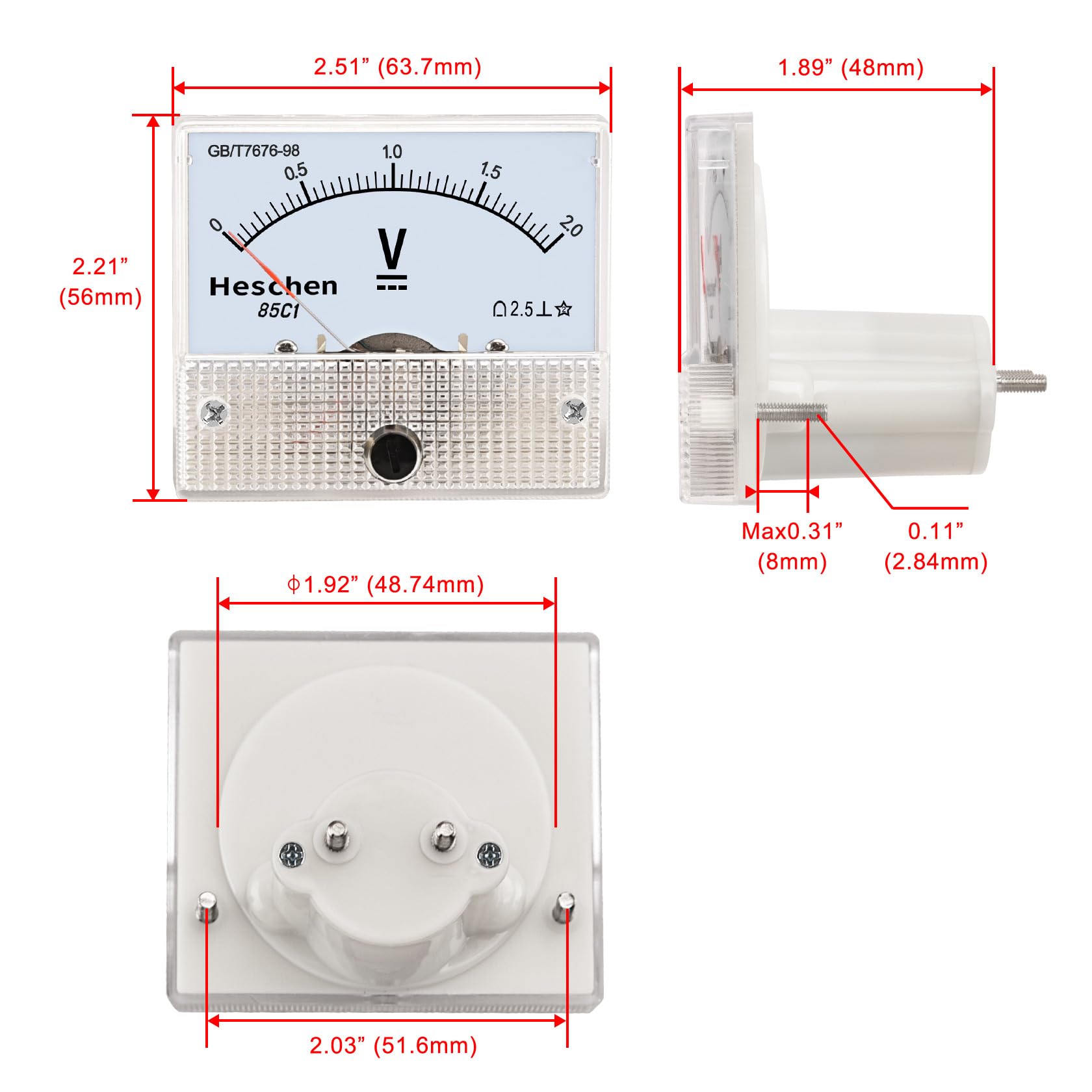 Heschen 85C1-3A Amperometro DC 0-3A classe 2.5 montato a pannello