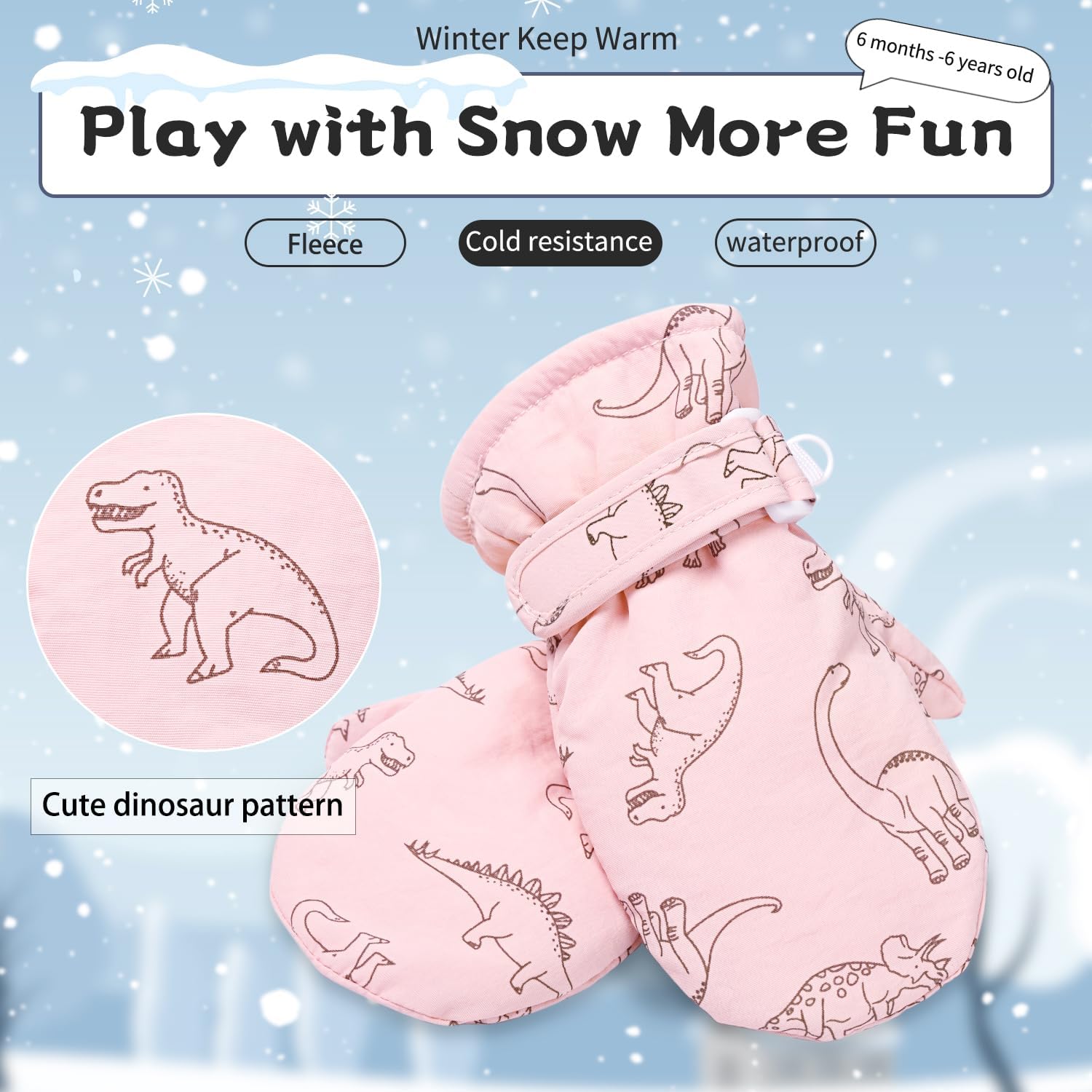 Baby Toddler Mittens, Boys Girls Winter Outdoor Gloves, Kids Easy-On Fleece Warm Mitterns