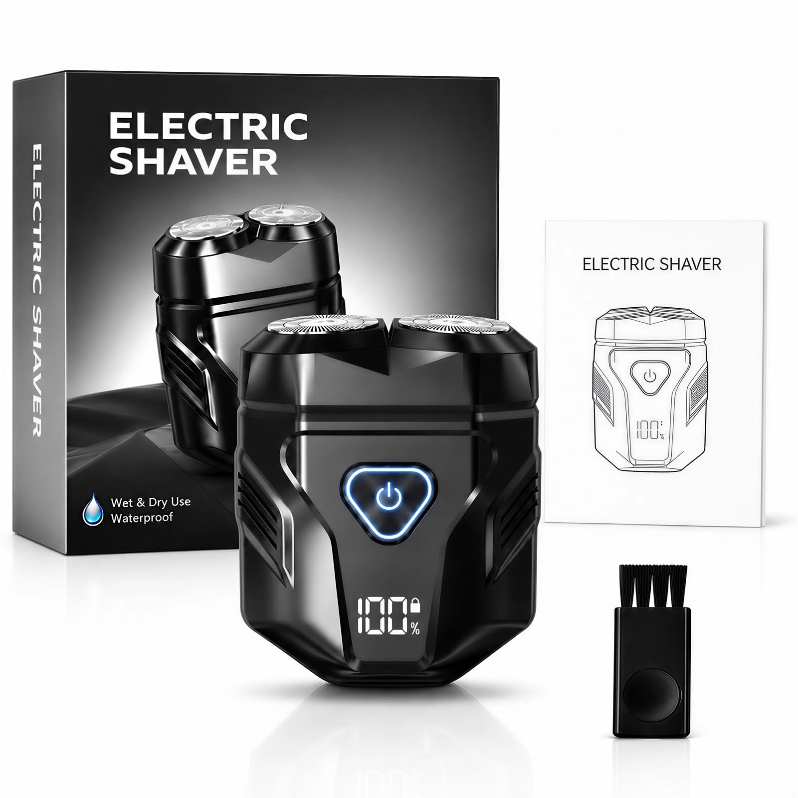 Mini rasoio elettrico portatile a doppia testa da uomo, ricaricabile tramite USB, rasoio compatto, impermeabile IPX7, uso bagnato a secco, essenziale da viaggio
