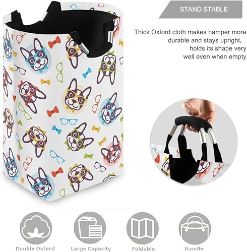 Miniatura 3 de visesunny Cesta plegable para la ropa sucia Bulldog con pajarita de animales grande con asa, juguetes y organización de ropa para baño, dormitorio,
