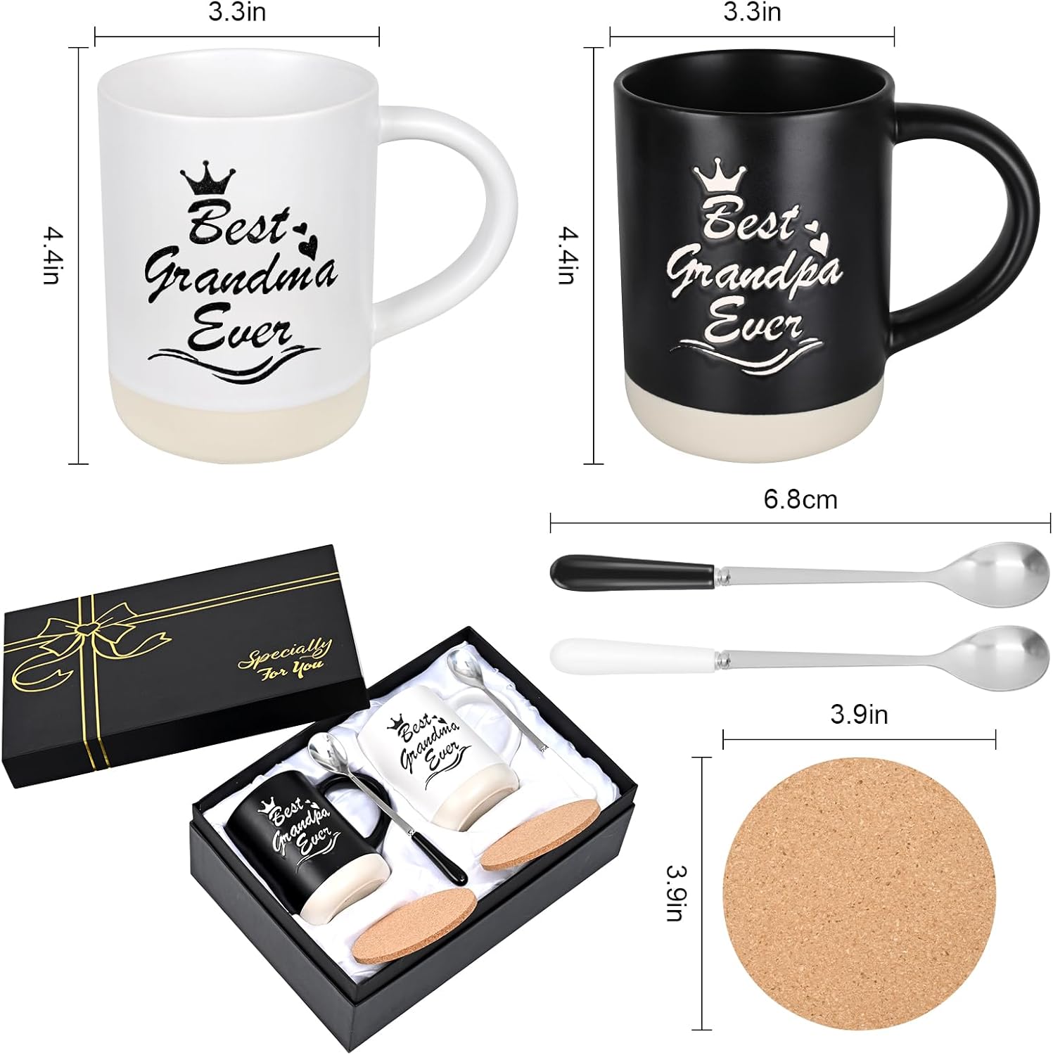 Cabtnca Gifts for Grandparents, Best Grandma and Grandpa Ever Mug Set, Christmas Grandparents Gifts for Grandma Grandpa from Granddaughter Grandkids, Grandparent Day Gift, 16 Oz Black & White - Image 7