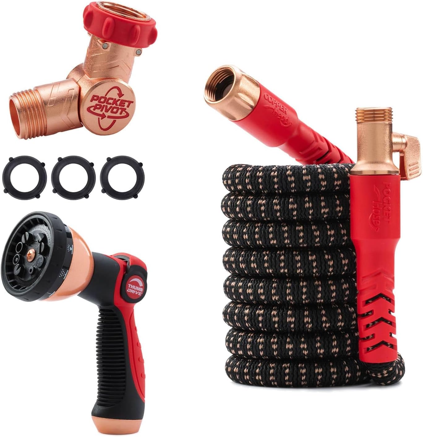 Pocket Hose Copper Head Expandable Garden Hose 100 ft with Pocket Pivot, No Tangles, AS SEEN ON TV, 360° Swivel, Tri-Tex Tubing, Force Field Jacket, Lead-Free, No-Kink, Anti-Burst w/APT - Thumbnail 5