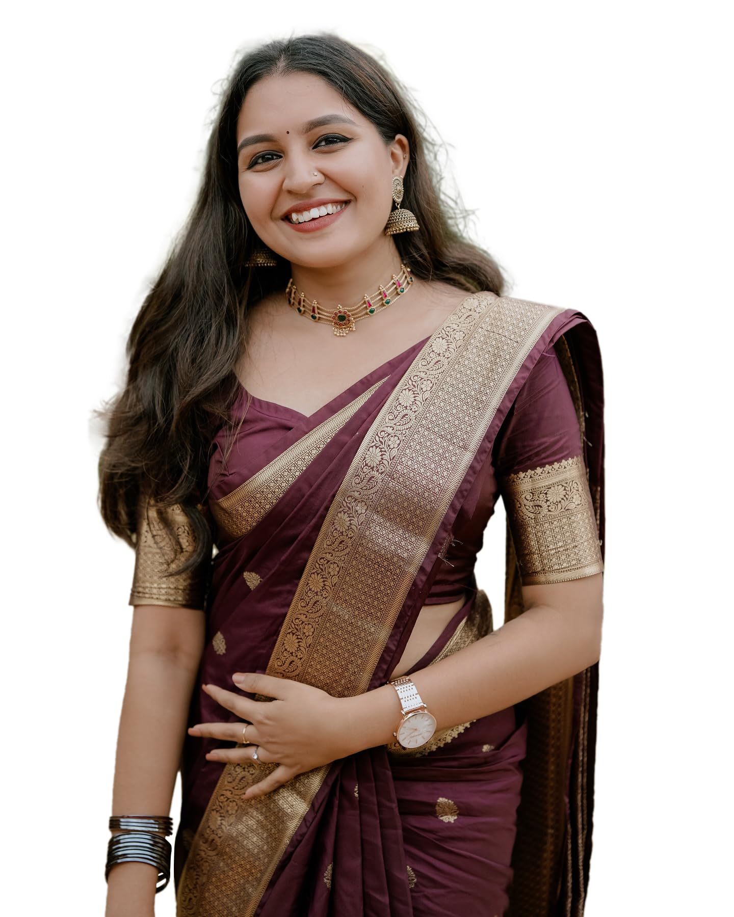 Women's Maroon Banarasi Kanchipuram Art Silk Saree for Women – Traditional Wedding & Party Saree with Blouse Piece – Ethnic Indian Silk Saree for Bridal, Festive (KS-156)-image-35
