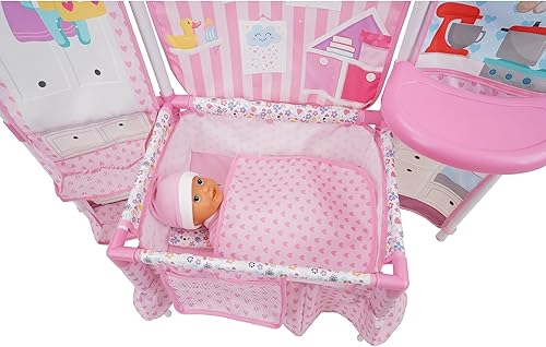 Miniatura 3 de 509 Crew BnB - Juego de muebles para muñecas rosadas, muñeca de bebé de 14 pulgadas, silla alta integrada y patio de juegos, accesorios, juego de