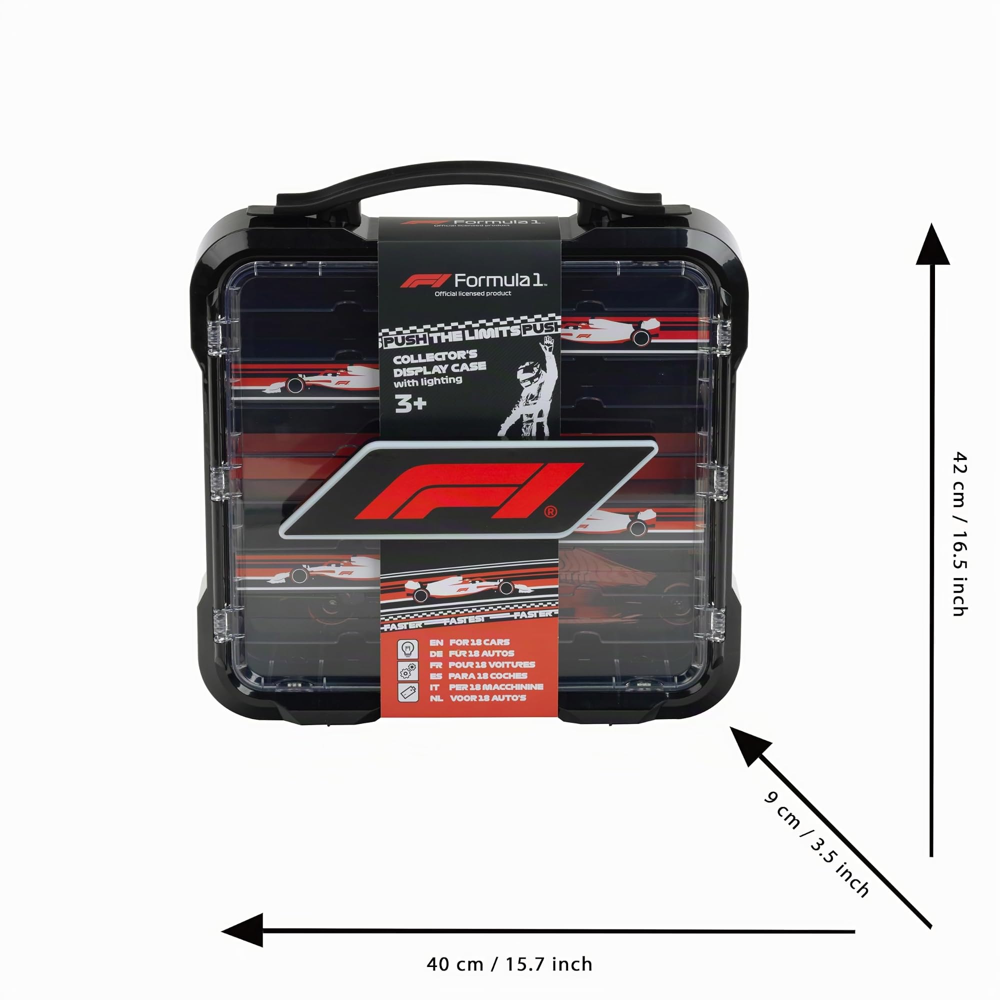 Theo Klein 2475 F1® Valigetta da Collezione con Luce e Scomparti per Fino a 18 Auto, Prodotto Ufficialmente Licenziato, Giocattolo per Bambini dai 3 Anni