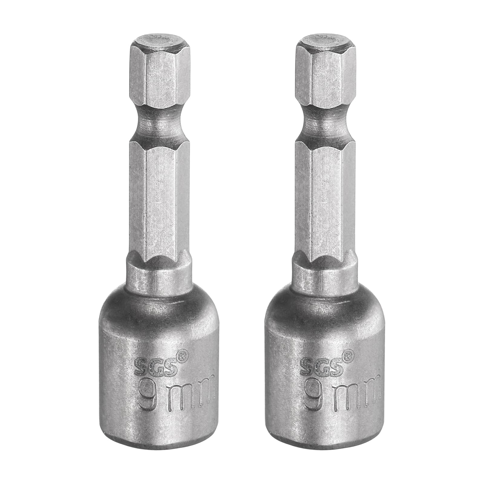 sourcing map 2pcs Nut Driver Drill Bit 9mm Metric Socket 1/4" Hex Shank 1.89" (48mm) Long Magnetic 6-Point Sockets Quick Change CR-V Steel Bolt Setters for Power Drill Drivers