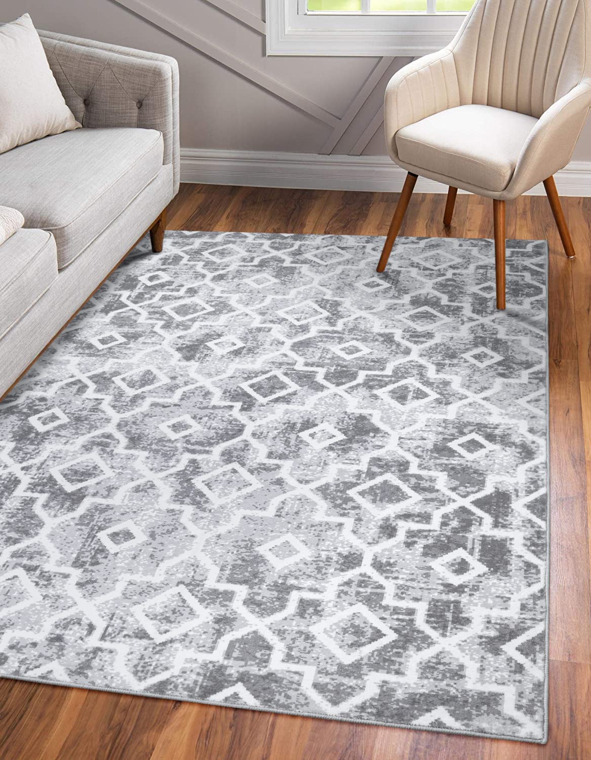 Wonnitar Moroccan Washable Area Rug 4x6 Large Rug for Living Room Grey