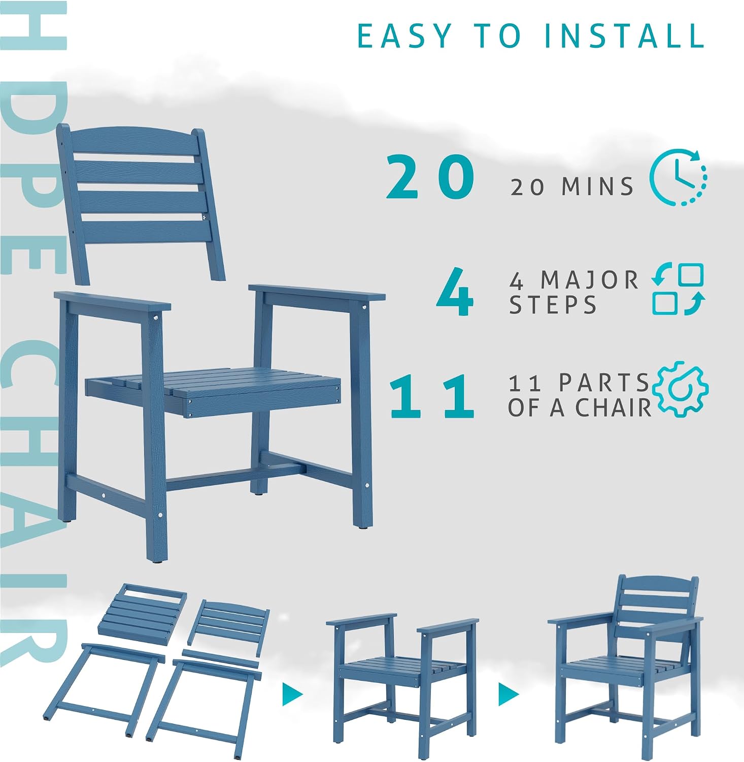 Anbuy Patio HDPE Dining Table Sets, Patio Dining Chairs Set of 2 - HDPE Outdoor Dining Chair for Various Scenes in Outdoor, Dining Room, Garden (Blue)