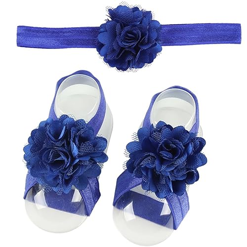 Miniatura 6 de 8 pares de diademas de flores de satén y sandalias descalzas para bebés y niñas pequeñas (8 pares S1)