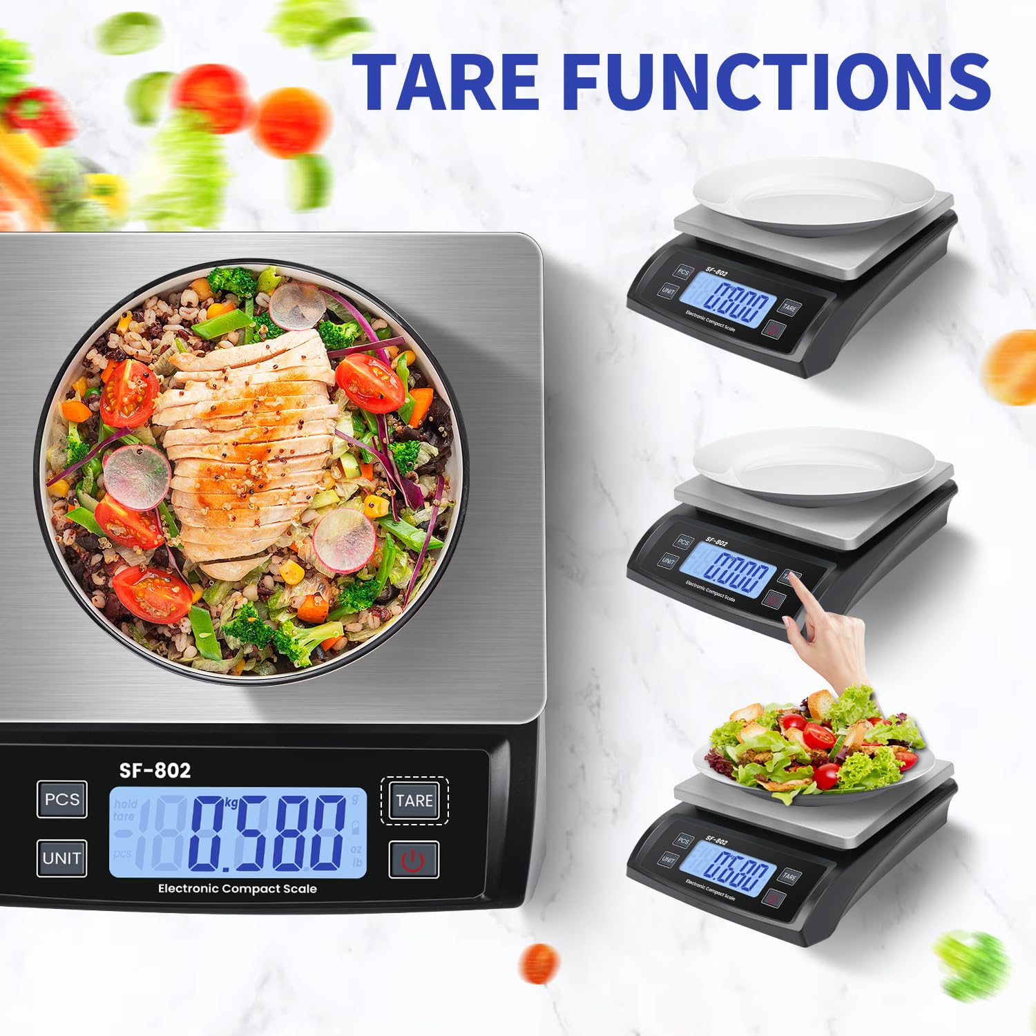 Báscula digital grande de cocina de 30 kg, báscula electrónica de pesaje de alimentos para preparación de comidas, hornear, cocinar carne, báscula de pan inoxidable con pantalla LCD, función de tara,