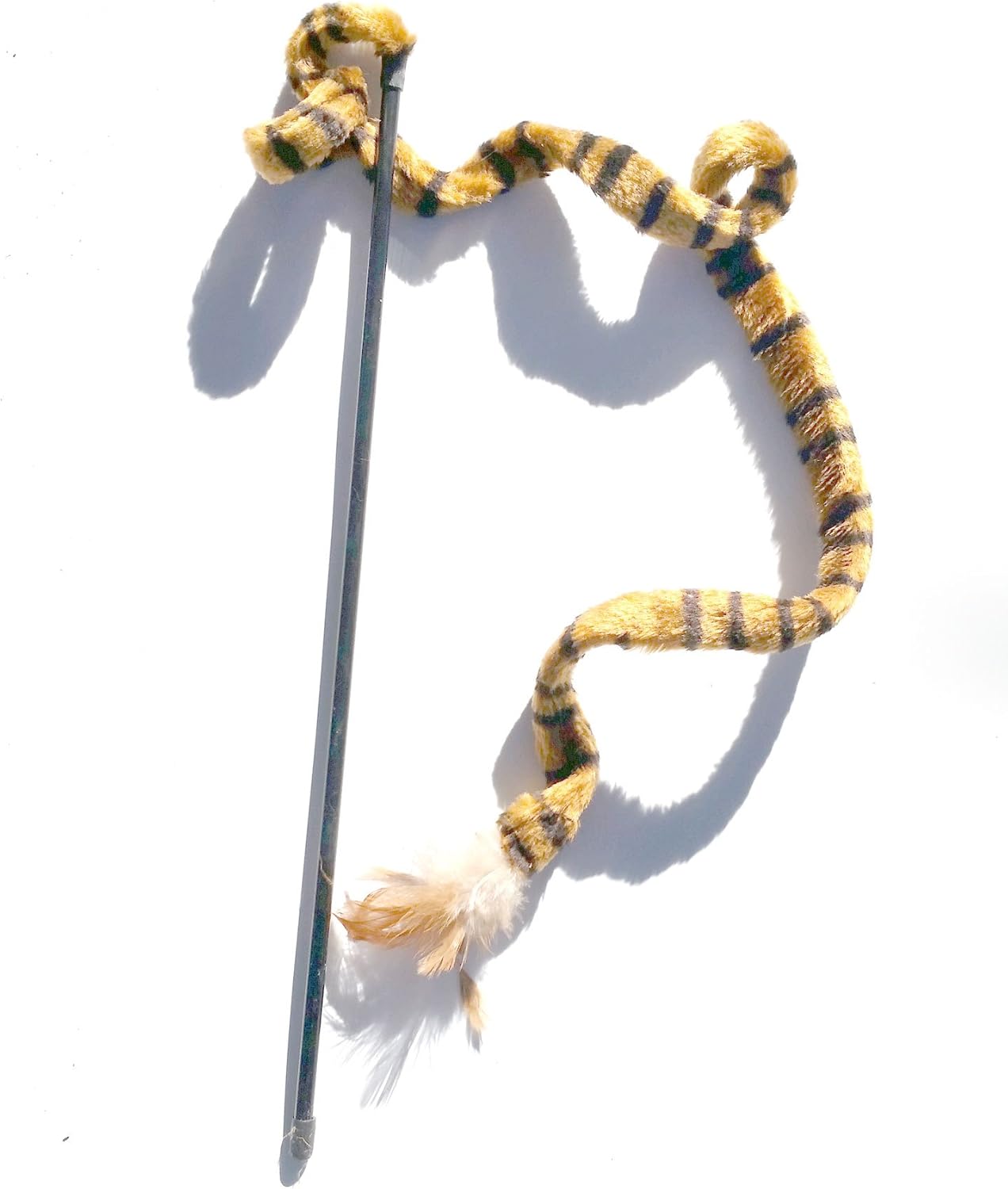 Kats’N Us Cat Teaser Wand Tiger Stripe Print with Feathers Cat Toy Teaser(Brown Stripe)