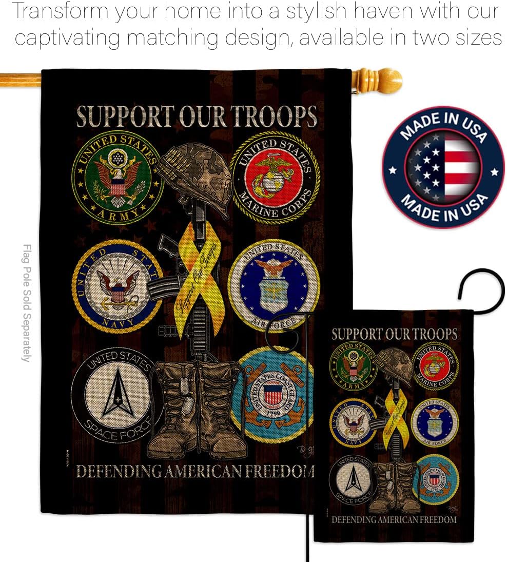 United We Support Burlap Garden Flag - Set Wall Hanger Armed Forces Service All Branches Honor State American Military Veteran Official - House Banner Small Yard Gift Double-Sided 13 X 18.5