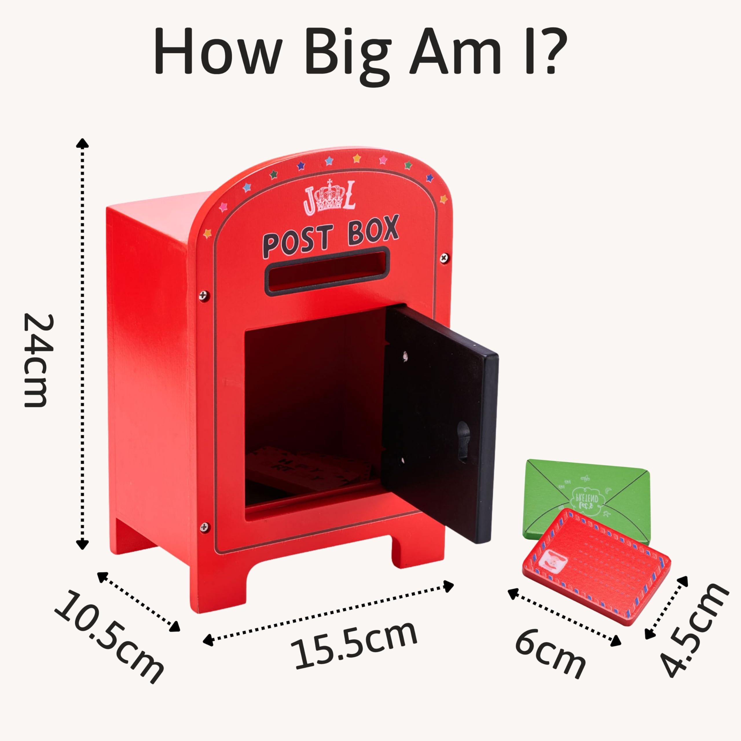 Jaques of London Wooden Post Box Toy, Red, Child-size - Image 2