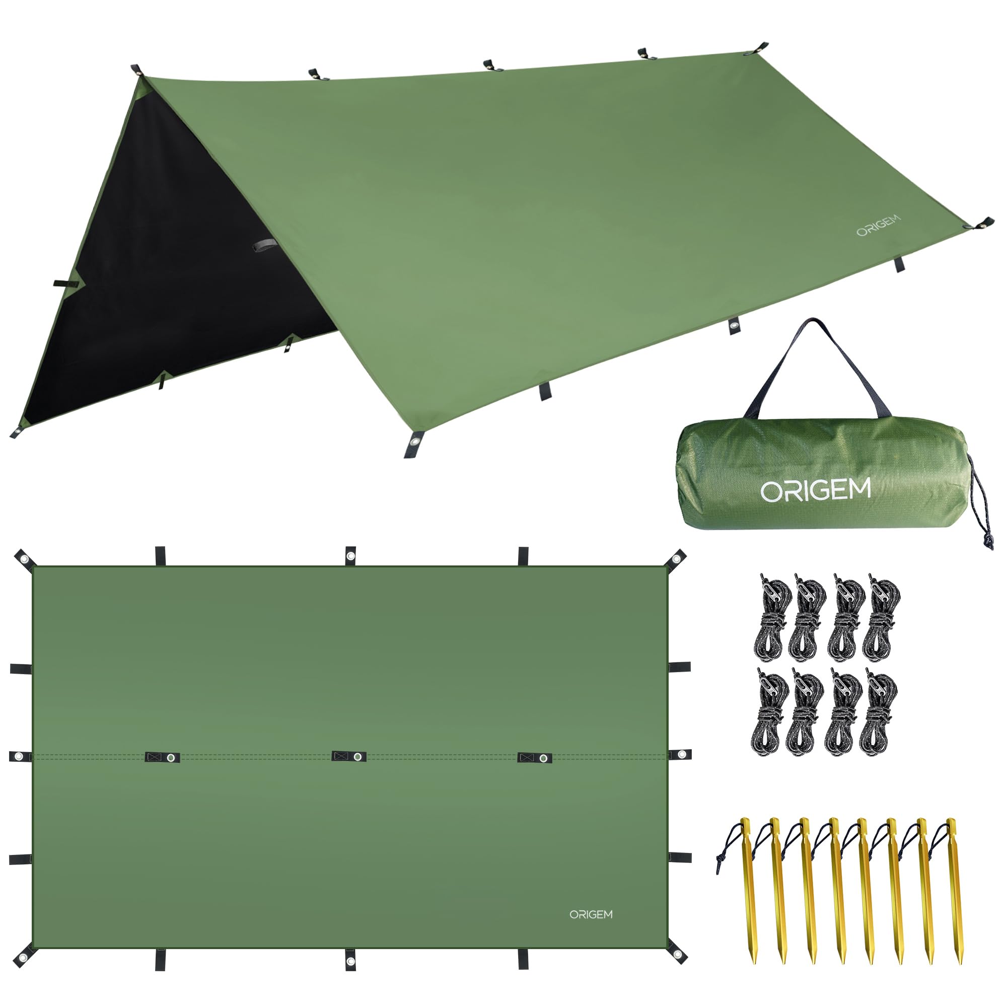 Amazon | Origem スクエアタープ 軽量 難燃 耐水圧18000mm 19ループ
