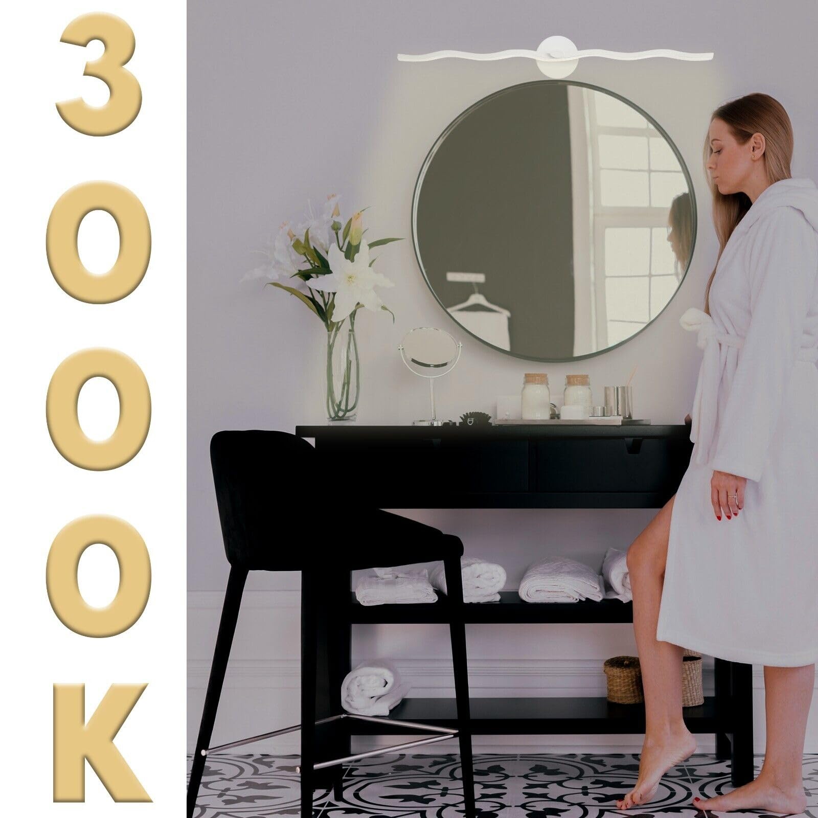 MAKA Lampada Specchio Bagno Led 60 cm 9W 810 Lumen 230V Luce Calda Naturale Fredda Luce Ondulata in Alluminio e PVC Elegante Moderno Facile Installazione Memory Dimmer Impermeabile Schizzi (60 cm)