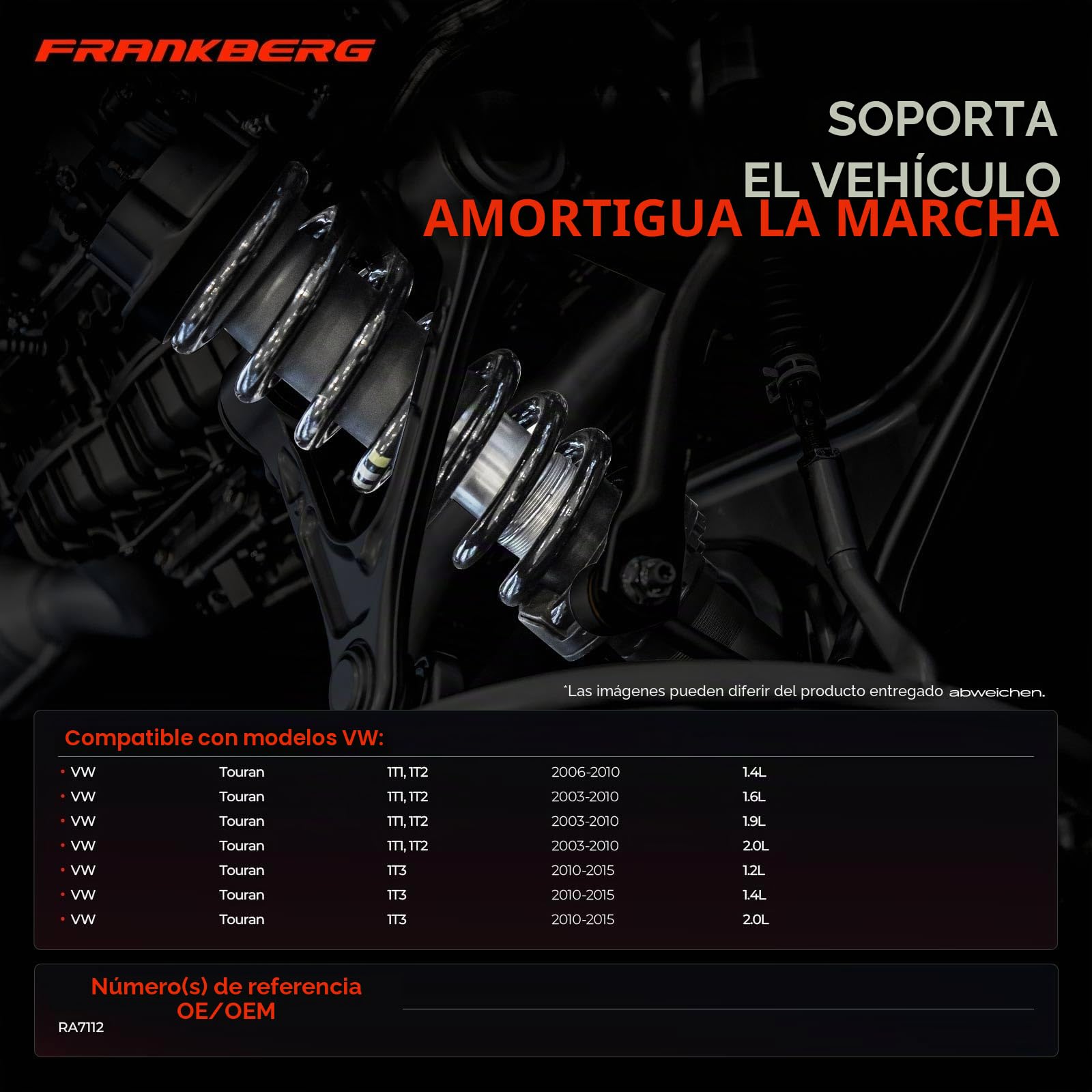 Frankberg 2 muelles de suspensión para eje trasero RA7112 | Compatible con: T.o.u.r.a.n 1T3, T.o.u.r.a.n 1T1 1T2