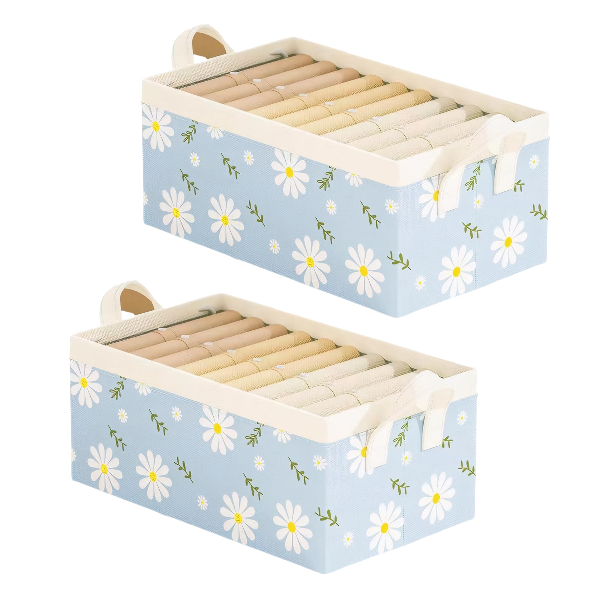 Drimzate 2 Pcs Large Capacity Foldable Fabric Storage Box with Handles,Storage Organizers Basket for Home Clothes, Toy, Shoe (Blue)