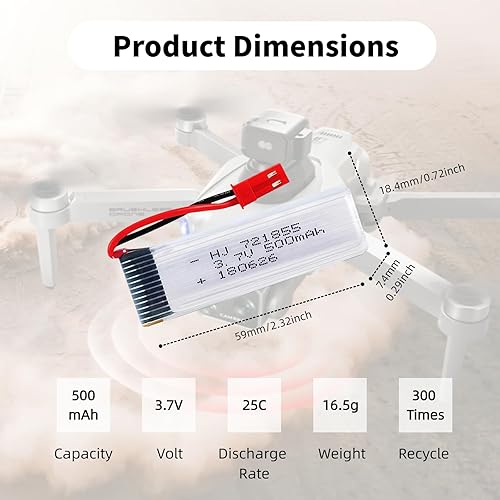 Miniatura 2 de 2 unids 3.7 V 500 mAh 25C 721855 JST Plug batería recargable Lipo con 1S cargador USB para UDI U818A U817A U817 U818A-1 V959 V222 V929 RC Quadcopter