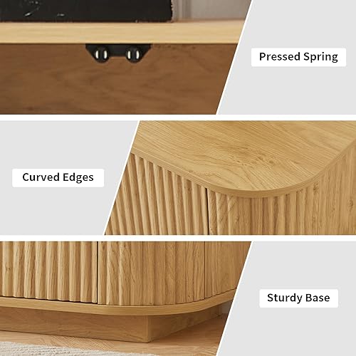 Miniatura 5 de LKTART Aparador de 64 pulgadas con almacenamiento, armario de almacenamiento acanalado de madera con estantes ajustables, resorte prensado para