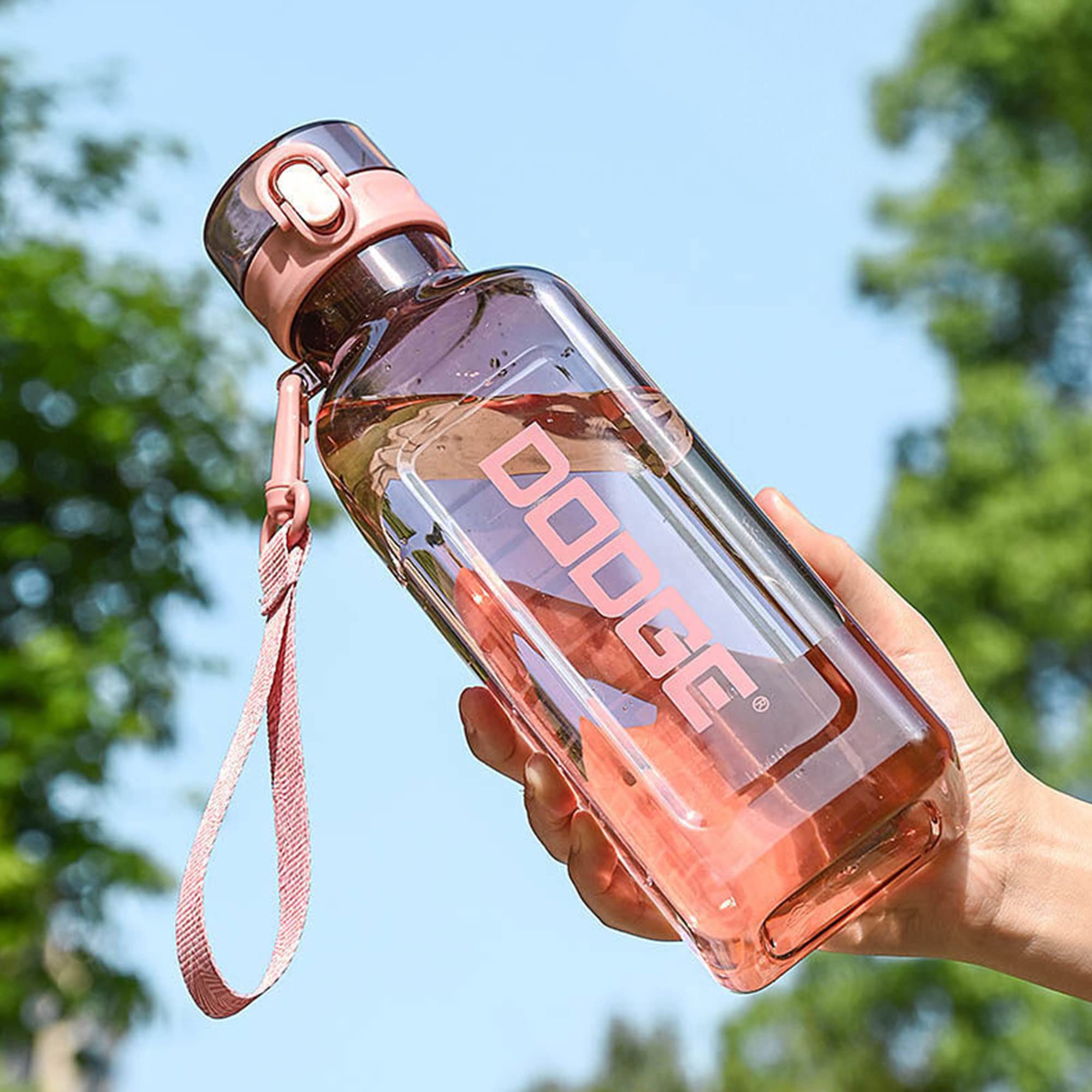 Water Bottle 1L BPA Free Leak Proof Gym Bottle, Portable Transparent Square Creative Sport Water Bottles for kids Fitness Gym Office Camping Outdoor Sports and Exercise (Pink)