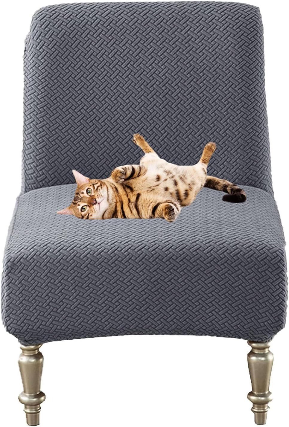 Jacquard Elastic Armless Chair Cover with Elegant Pattern Design and Elastic Bottom Edge to Fit Standard Chair Shapes(Dark Gray,2pcs)