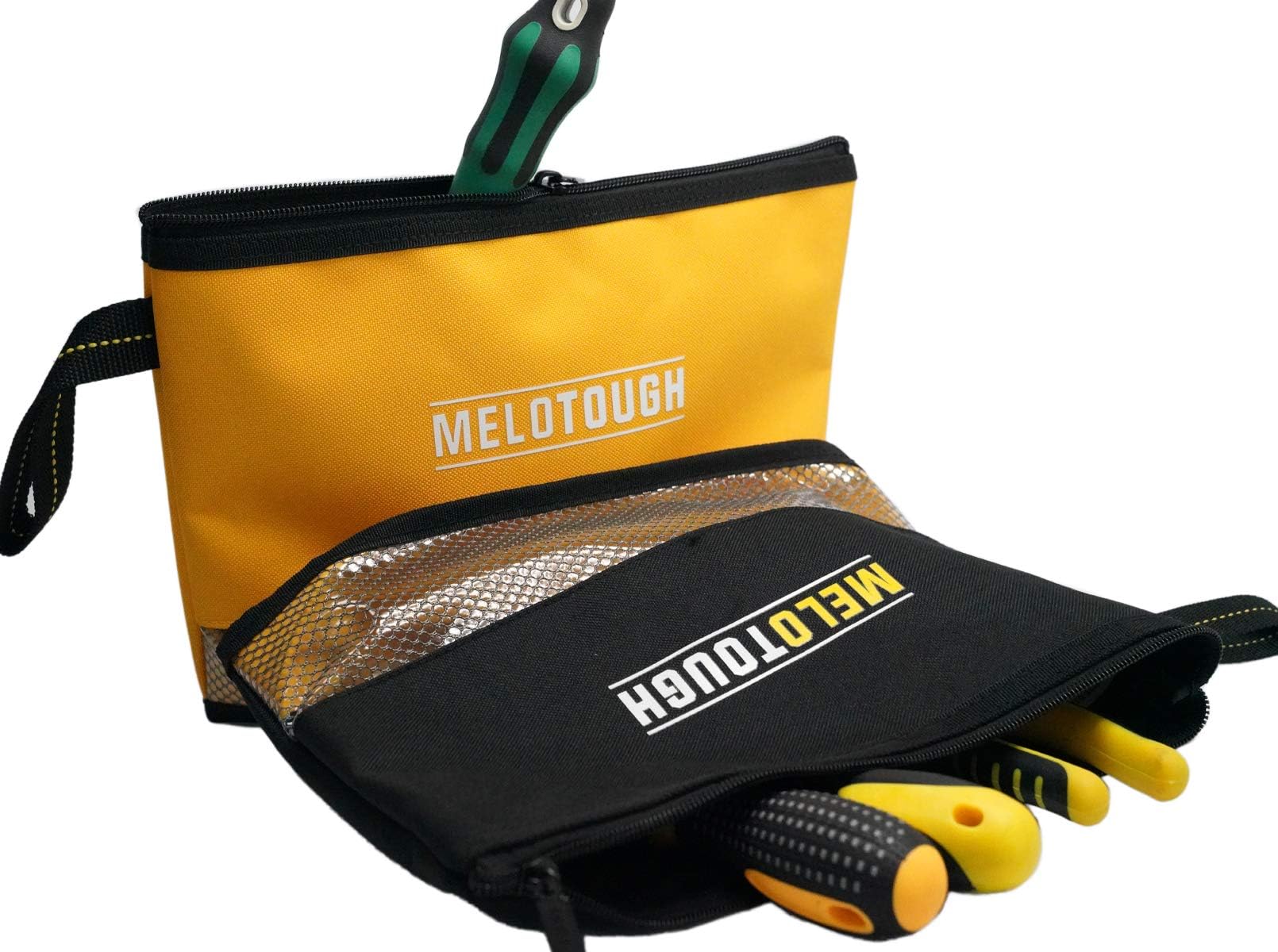 Melo Tough Multi Tool Pouch Small Tool Bag Zipper Bag Zipper Pouches, Durable Storage Organizer Tote bag 2 Pack (Black&Yellow)
