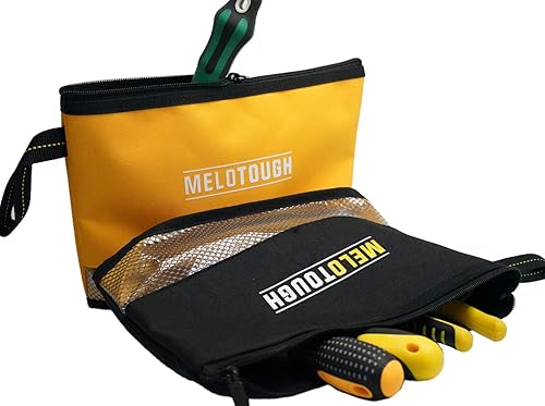 Melo Tough - Bolsa de herramientas pequeña con cremallera, bolsa organizadora de almacenamiento duradera, paquete de 2 unidades (negro y amarillo)